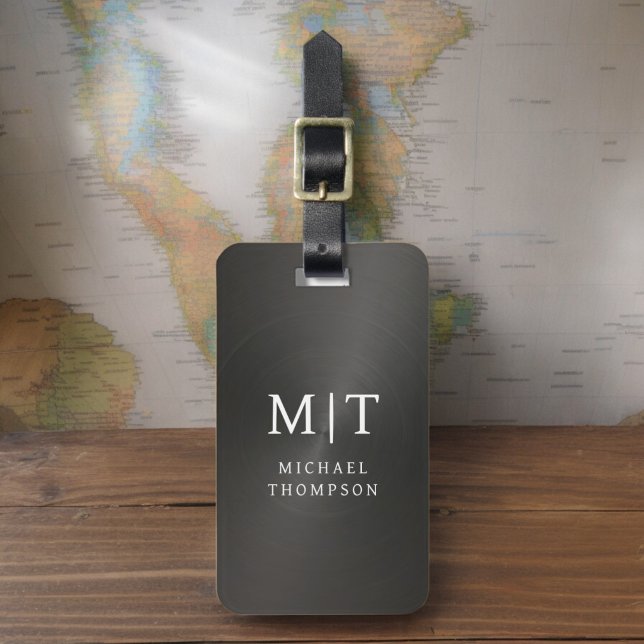 Etiqueta Para Maletas Monograma negro cepillado metálico elegante (Subido por el creador)