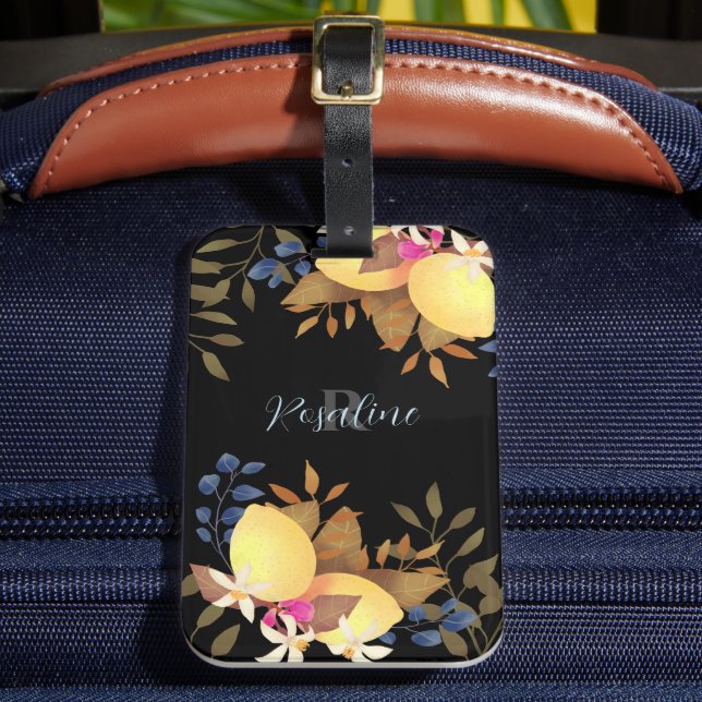 Etiqueta Para Maletas Monograma negro de Moda limón (Anverso In situ 2)