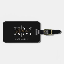 Etiqueta Para Maletas Monograma negro dorado elegante y con estilo para 