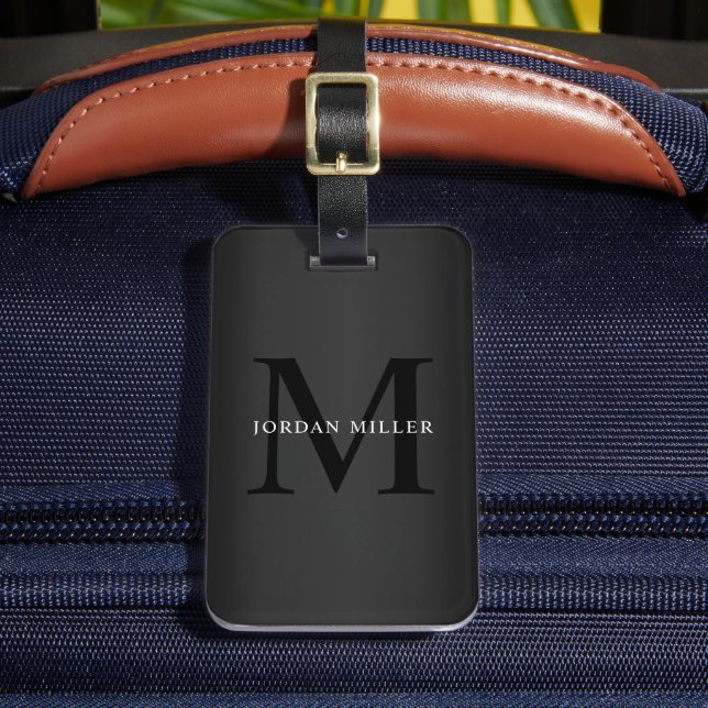 Etiqueta Para Maletas Monograma negro moderno personalizado (Anverso In situ 2)