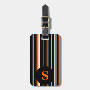 Etiqueta Para Maletas Monograma negro, Naranja, banda de círculo de códi