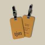 Etiqueta Para Maletas Monograma negro negrita en bronce simple<br><div class="desc">Diseño sencillo y elegante de etiquetas de personalizable con fondo de bronce,  monograma negro en negrita.</div>