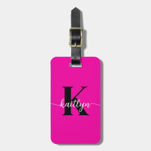 Etiqueta Para Maletas Monograma negro rosa caliente