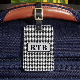 Etiqueta Para Maletas Monograma Negro y Blanco Houndstooth 2 caras con T
