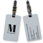 Etiqueta Para Maletas Monograma Nombre inicial Polvo simple Azul<br><div class="desc">Moderna tipografía minimalista monograma diseño inicial de nombre en negro sobre azul polvo que se puede cambiar para personalizar.</div>