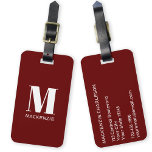 Etiqueta Para Maletas Monograma Nombre inicial Simple Borgoña<br><div class="desc">Moderna tipografía minimalista monograma diseño inicial de nombre en blanco sobre borgoña que se puede cambiar para personalizar.</div>
