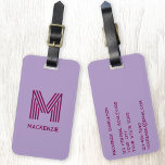 Etiqueta Para Maletas Monograma Nombre inicial Simple Lilac Cherry Pink<br><div class="desc">Aumente su experiencia de viaje con esta tipografía moderna diseño minimalista de nombre inicial monograma en lila pastel y rosa cerezo que se puede personalizar. Estas etiquetas elegantes no sólo aseguran que su equipaje se destaque en el carrusel, sino que también le dan un toque personal a sus necesidades de...</div>