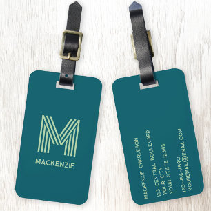 Etiqueta Para Maletas Monograma Nombre inicial Simple Verde azulado Pist
