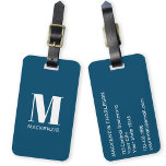Etiqueta Para Maletas Monograma Nombre inicial Verde Verde azulado simpl<br><div class="desc">Moderna tipografía minimalista monograma diseño inicial de nombre en blanco sobre verde verde azulado que se puede cambiar para personalizar.</div>