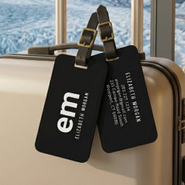 Etiqueta Para Maletas Monograma Nombre Moderno Elegante Viaje Negro