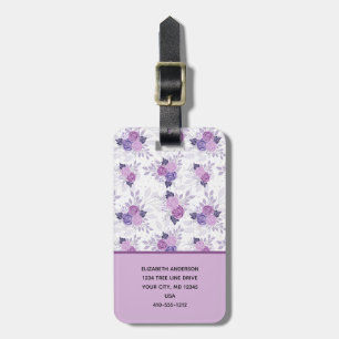 Etiqueta Para Maletas Monograma Nombre Morado Floral Rosa Elegante