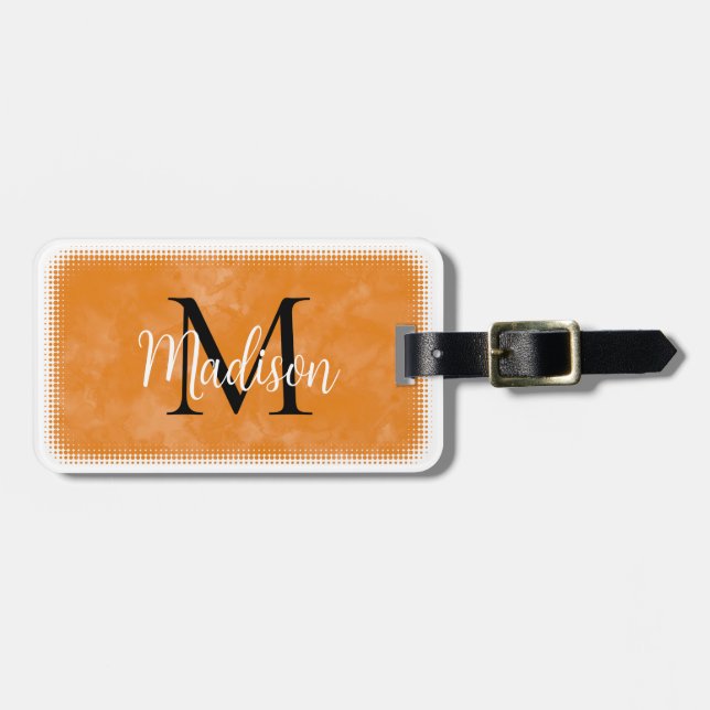 Etiqueta Para Maletas Monograma Nombre personalizado inicial Naranja acu (Frente Horizontal)