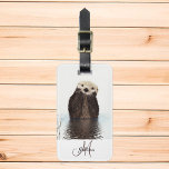Etiqueta Para Maletas Monograma Otter Lover Personalizado<br><div class="desc">Este diseño se creó a través del arte digital. Puede ser personalizado en el área de proporcionar o personalizar eligiendo la opción de pulsar para personalizar y cambiando el nombre, las iniciales o las palabras. También puede cambiar el color y estilo del texto o eliminar el texto para un diseño...</div>
