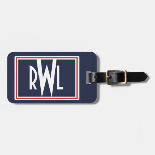 Etiqueta Para Maletas Monograma patriótico blanco y azul rojo del marco