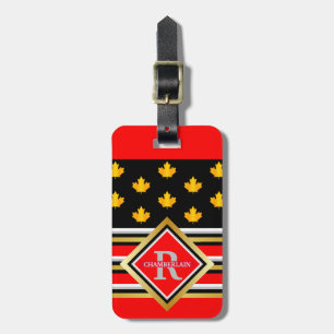 Etiqueta Para Maletas Monograma Patriótico Falso Oro Rojo y Negro Arce