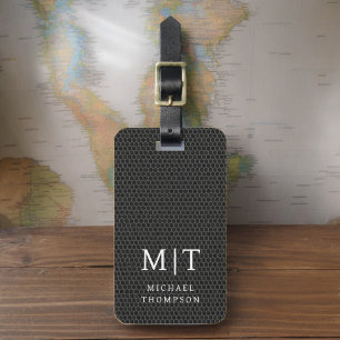 Etiqueta Para Maletas Monograma Patrón elegante metálico negro
