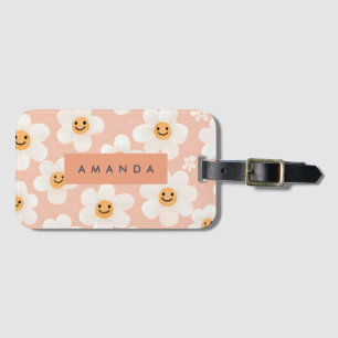Etiqueta Para Maletas Monograma Patrón floral de sonrisa personalizada D