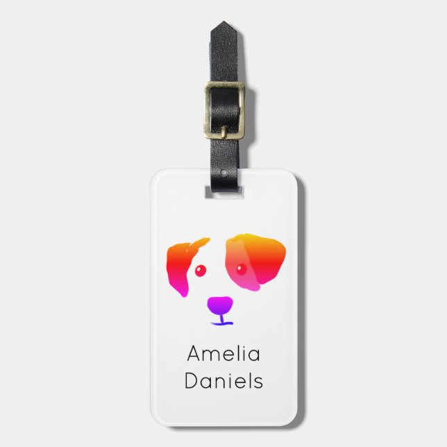 Etiqueta Para Maletas Monograma: Perro arco iris feliz (Frente Vertical)