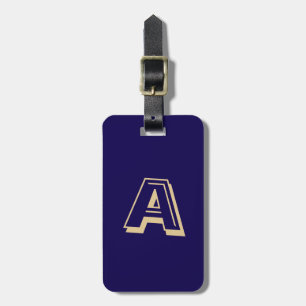 Etiqueta Para Maletas Monograma personalizado azul y dorado 