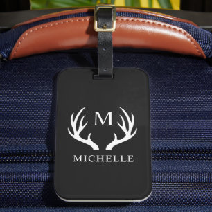 Etiqueta Para Maletas Monograma personalizado con Antler de venado blanc
