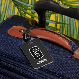 Etiqueta Para Maletas Monograma personalizado de blanco negro personaliz