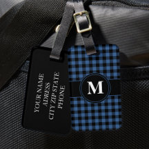 Monograma Personalizado de Gingham Azul