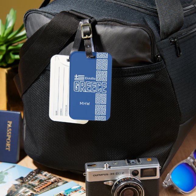 Etiqueta Para Maletas Monograma personalizado de Grecia (Anverso & Reverso)
