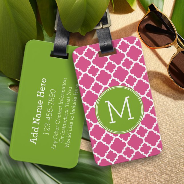 Etiqueta Para Maletas Monograma Personalizado del patrón de quatrefoil r (Custom Monogram Luggage Tag)