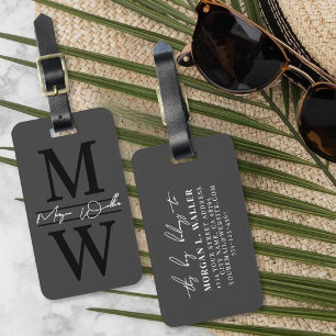 Etiqueta Para Maletas Monograma personalizado elegante negro gris