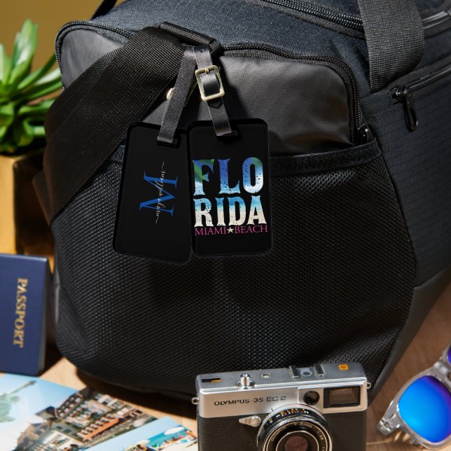 Etiqueta Para Maletas Monograma personalizado en Florida, Miami Beach (Anverso & Reverso)