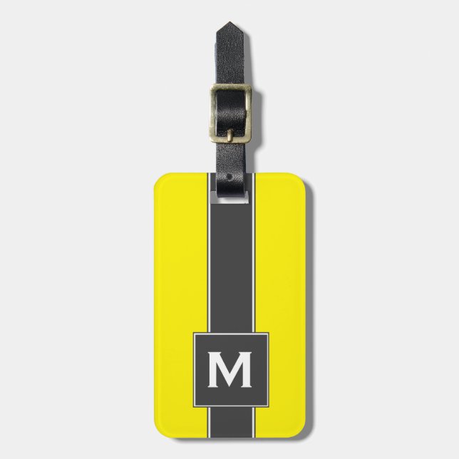 Etiqueta Para Maletas Monograma personalizado en franja negra neón (Frente Vertical)