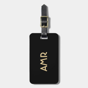 Etiqueta Para Maletas Monograma personalizado en negro y dorado