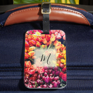 Etiqueta Para Maletas Monograma personalizado en tulipanes