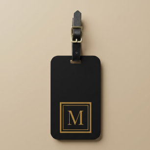Etiqueta Para Maletas Monograma personalizado enmarcado en negro y dorad