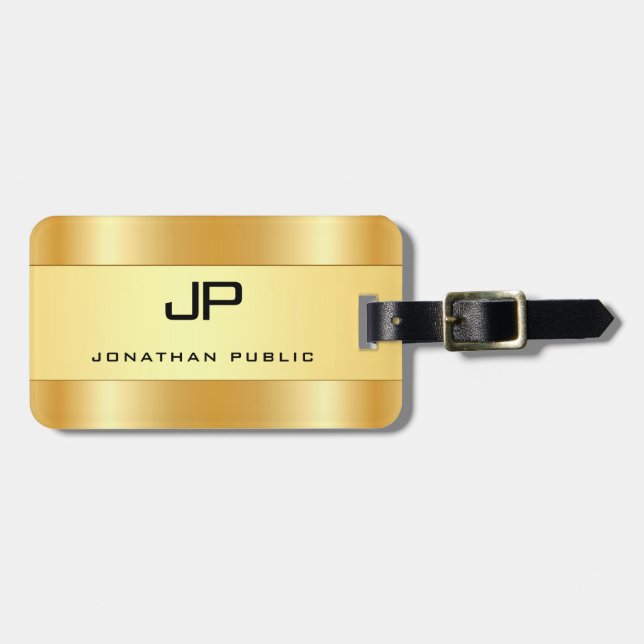 Etiqueta Para Maletas Monograma personalizado Faux Gold Glamoroso (Frente Horizontal)