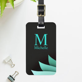 Etiqueta Para Maletas Monograma Personalizado Floral Turquesa Elegante