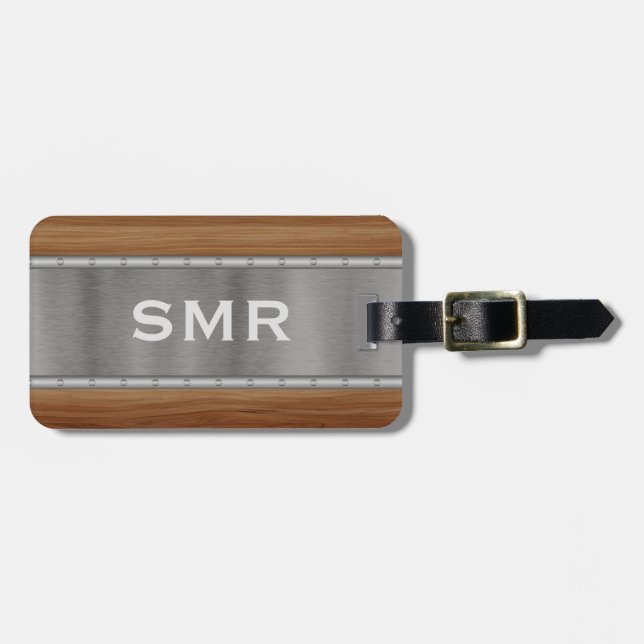 Etiqueta Para Maletas Monograma personalizado moderno de madera metaliza (Frente Horizontal)
