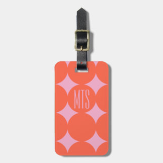 Etiqueta Para Maletas Monograma personalizado moderno en punto, naranja 
