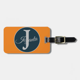 Etiqueta Para Maletas Monograma personalizado naranja gris azul Elegante