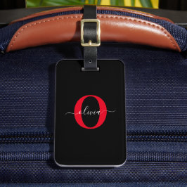 Etiqueta Para Maletas Monograma personalizado Nombre de guión Negro Blan