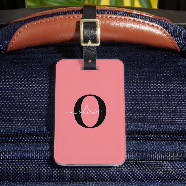 Etiqueta Para Maletas Monograma personalizado Nombre del guión negro ros (Anverso In situ 2)