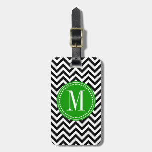 Etiqueta Para Maletas Monograma personalizado zigzag negro de Chevron y