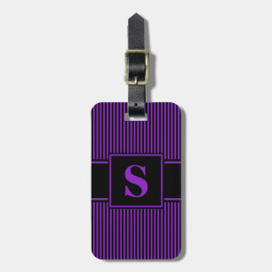 Etiqueta Para Maletas Monograma Pinstripe Negro Púrpura
