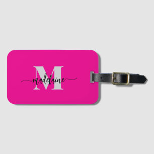 Etiqueta Para Maletas Monograma Plata Negro Rosa Personal