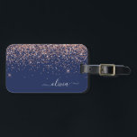 Etiqueta Para Maletas Monograma Purpurina azul de la marina de oro rosa<br><div class="desc">Oro Rosa - Etiqueta de la bolsa de equipaje del Purpurina de espuma azul Rubor rosa y marina. Esto hace que el dulce perfecto cumpleaños 16,  boda,  ducha de novia,  ducha de bebé o fiesta de soltera sea regalo para alguien que decora su habitación con estilo.</div>