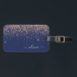 Etiqueta Para Maletas Monograma Purpurina azul de la marina de oro rosa<br><div class="desc">Oro Rosa - Etiqueta de la bolsa de equipaje del Purpurina de espuma azul Rubor rosa y marina. Esto hace que el dulce perfecto cumpleaños 16,  boda,  ducha de novia,  ducha de bebé o fiesta de soltera sea regalo para alguien que decora su habitación con estilo.</div>