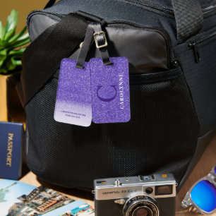 Etiqueta Para Maletas Monograma Purpurina púrpura brillante personalizad