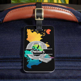 Etiqueta Para Maletas Monograma Q inicial plateado personalizado Su nomb