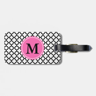 Etiqueta Para Maletas Monograma Quatrefoil blanco y negro