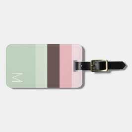 Etiqueta Para Maletas Monograma rayado rosa, verde y marrón